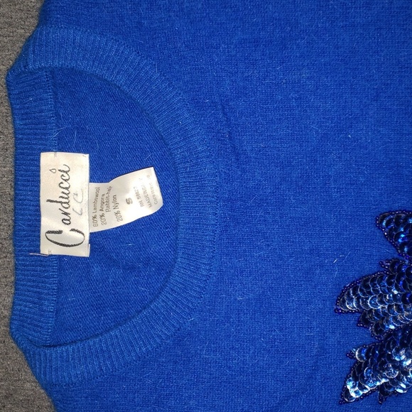 Carducci Lambswool Angora Sequin Blue Sweater Small - Picture 8 of 9